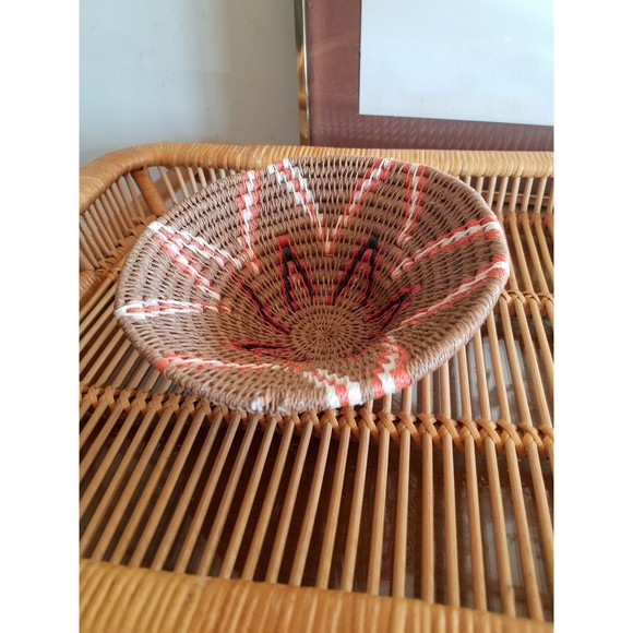 Tribal Orange and Tan Woven Small Bowl, Home Decor, Organization - Picture 2 of 10